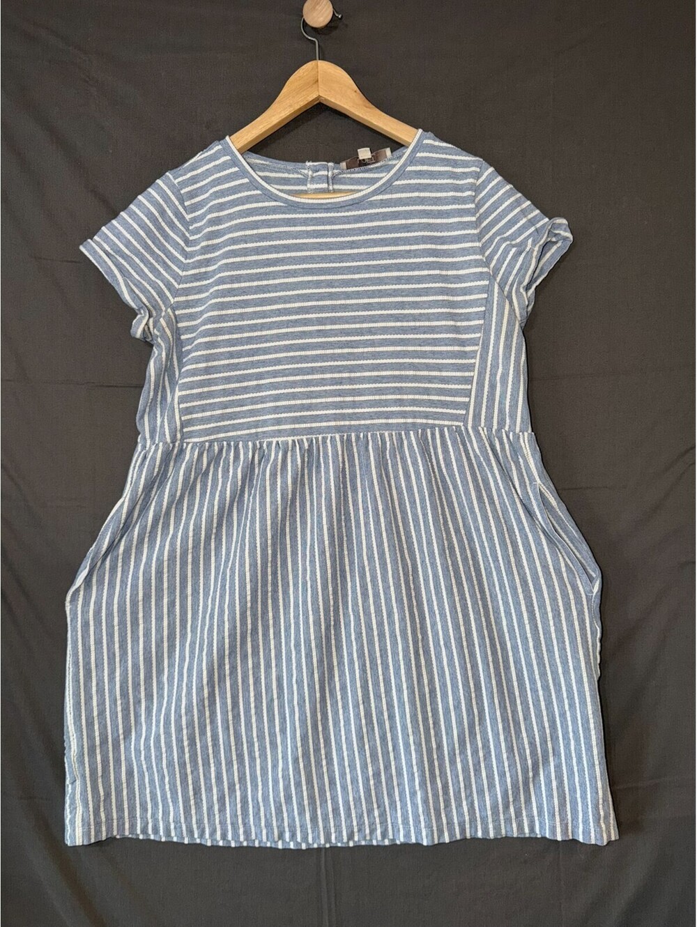 LOFT Womens Dress Large L Blue White Striped Knit Short Sleeve -Casual